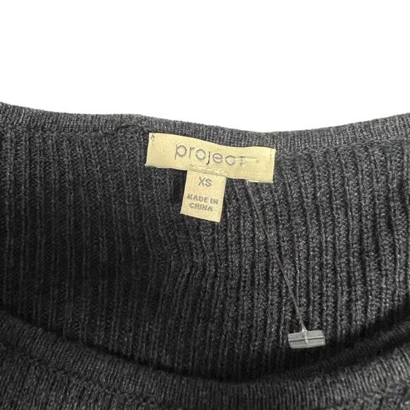 Project Sweater Dark Grey Ruffle Front Button Cardigan Long Sleeve Knit Women XS - Picture 5 of 12